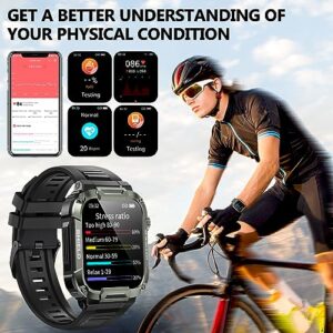 Jireausty Smart Watch for Men - 1.85“ Military Smart Watches IP68 Waterproof Smart Watches with Bluetooth Call Outdoor Tactical Sports Rugged Fitness Tracker Watch for iPhone Android