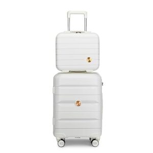 somago 2 piece luggage set carry on suitcase 20 inch lightweight hard shell pp suitcase with tsa lock spinner wheel 22x14x9 airline approved (creamy white)