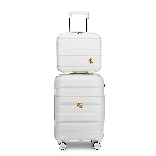 Somago 2 Piece Luggage Set Carry On Suitcase 20 INCH Lightweight Hard Shell PP Suitcase with TSA Lock Spinner Wheel 22x14x9 Airline Approved (Creamy White)