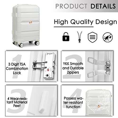 Somago 2 Piece Luggage Set Carry On Suitcase 20 INCH Lightweight Hard Shell PP Suitcase with TSA Lock Spinner Wheel 22x14x9 Airline Approved (Creamy White)