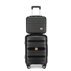 somago 2 piece luggage set carry on suitcase 20 inch lightweight hard shell pp suitcase with tsa lock spinner wheel 22x14x9 airline approved (classic black)