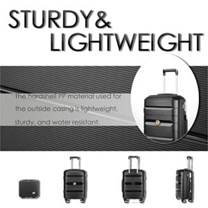 Somago 2 Piece Luggage Set Carry On Suitcase 20 INCH Lightweight Hard Shell PP Suitcase with TSA Lock Spinner Wheel 22x14x9 Airline Approved (Classic Black)