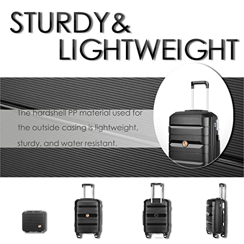Somago 2 Piece Luggage Set Carry On Suitcase 20 INCH Lightweight Hard Shell PP Suitcase with TSA Lock Spinner Wheel 22x14x9 Airline Approved (Classic Black)