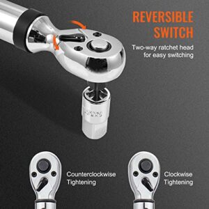 VEVOR Digital Torque Wrench, 3/8" Drive Electronic Torque Wrench, Torque Wrench Kit 3.7-37ft.lb/5-50n.m Torque Range Accurate to ±2%, 3-Mode Adjustable Torque Wrench Set with LED Buzzer Calibration