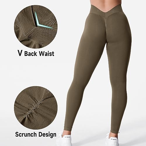 YEOREO Liz Scrunch Workout Leggings for Women High Waisted Butt Lifting V Back Waist Seamless Gym Yoga Leggings Coffee L