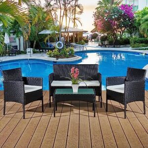 aweather 4 pieces patio furniture set, rattan outdoor table and chairs for yard,pool or backyard outdoor indoor use
