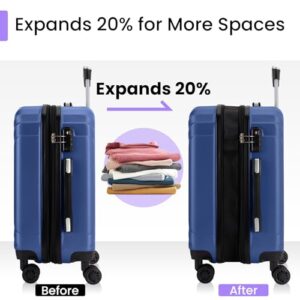 AnyZip Luggage Expandable PC ABS Durable Hardside Suitcase with Spinner Wheels TSA Lock Checked-Medium 24 Inch Blue