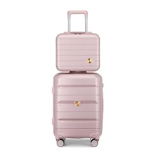 somago 2 piece luggage set carry on suitcase 20 inch lightweight hard shell pp suitcase with tsa lock spinner wheel 22x14x9 airline approved (rose pink)