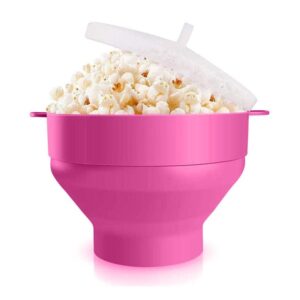 Premium Popcorn Maker Silicone Microwave Popcorn Popper, Collapsible Bowl Design for Easy Storage, BPA Free Microwave Popcorn Popper with Lid - No Oil Required, Healthy & Eco-Friendly (Pink)