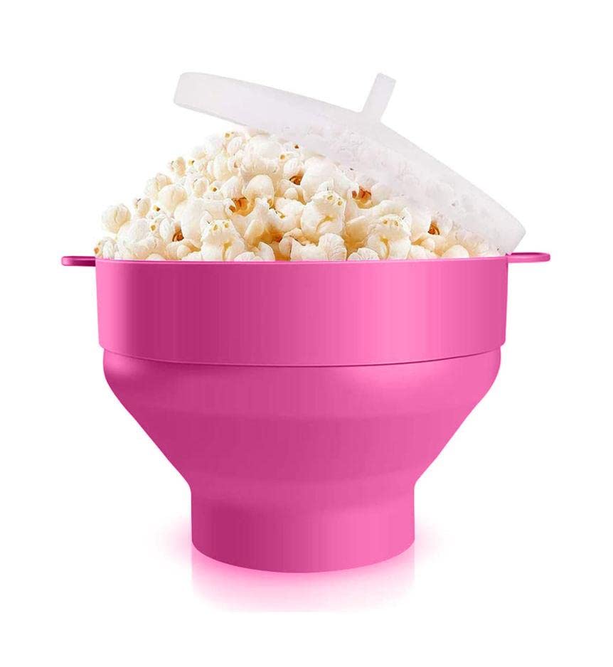 Premium Popcorn Maker Silicone Microwave Popcorn Popper, Collapsible Bowl Design for Easy Storage, BPA Free Microwave Popcorn Popper with Lid - No Oil Required, Healthy & Eco-Friendly (Pink)