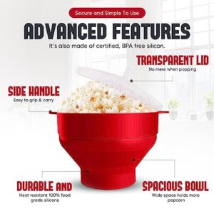 Premium Popcorn Maker Silicone Microwave Popcorn Popper, Collapsible Bowl Design for Easy Storage, BPA Free Microwave Popcorn Popper with Lid - No Oil Required, Healthy & Eco-Friendly (Pink)