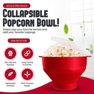 Premium Popcorn Maker Silicone Microwave Popcorn Popper, Collapsible Bowl Design for Easy Storage, BPA Free Microwave Popcorn Popper with Lid - No Oil Required, Healthy & Eco-Friendly (Pink)