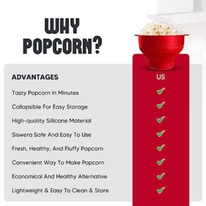 Premium Popcorn Maker Silicone Microwave Popcorn Popper, Collapsible Bowl Design for Easy Storage, BPA Free Microwave Popcorn Popper with Lid - No Oil Required, Healthy & Eco-Friendly (Pink)