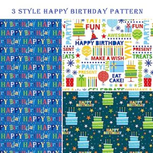 BOLIANNE Birthday Wrapping Paper - Gift Wrapping Paper for Boys Girls Kids Men Women with Happy Birthday, Cakes, 6 Large Sheets Gift Wrap for Baby Shower, Folded Flat, 27 X 37 Inch