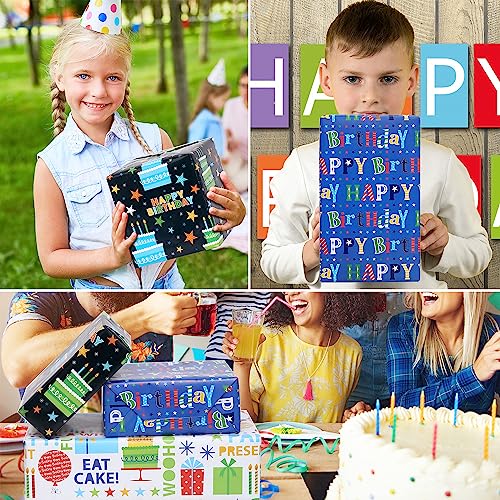 BOLIANNE Birthday Wrapping Paper - Gift Wrapping Paper for Boys Girls Kids Men Women with Happy Birthday, Cakes, 6 Large Sheets Gift Wrap for Baby Shower, Folded Flat, 27 X 37 Inch