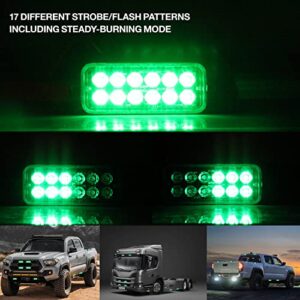 Primelux Upgraded Green Strobe Lights for Trucks 4pcs Sync Feature Ultra Slim Design Emergency Lights for Vehicle 12-LED Surface Mount Flashing Light Warning light for 12V-24V Vehicles and Cars