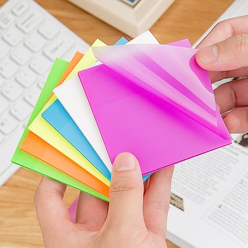 Transparent Sticky Notes 3" x 3" with Gel Pen, 6 Pads High Transparency Post Sticky Notes Clear Translucent Can Write See Through Stickers for Office School Planner Reminder Memo Supplies (6 Color)