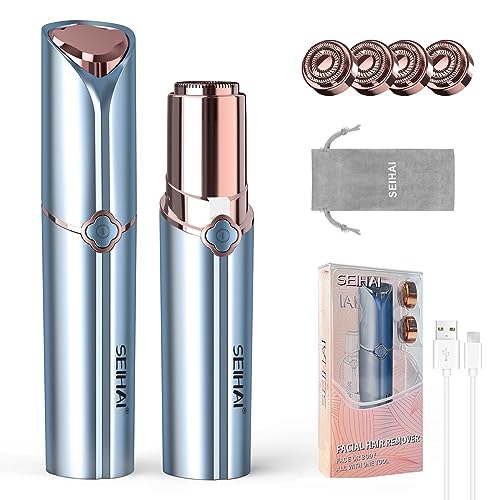 SEIHAI Hair Removal Device(2023 Deluxe), Facial Hair Removal for Women, Rechargeable Hair Remover/face shavers, Facial Hair Remover for Upper Lip, Chin, Included 4 x Replacement Heads