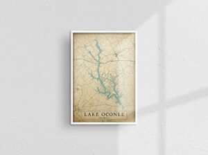 mg global antique unframed map poster of lake oconee georgia usa | 11x17 12x18 16x24 24x36 vintage traveler wall art | city retro print | rustic home office decor for gift