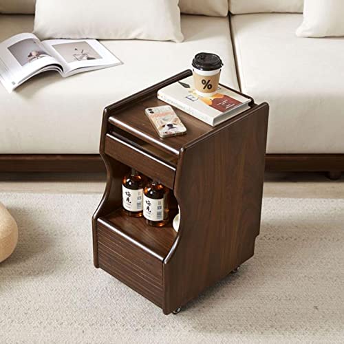 End Tables 2-Tier End Table with Wheels, Nightstand Side Table with Storage Shelf and Drawer, Solid Wood Rolling Side Table for Bedroom, Living Room, Entryway, Farmhouse,Sofa Side Tables Bedroom