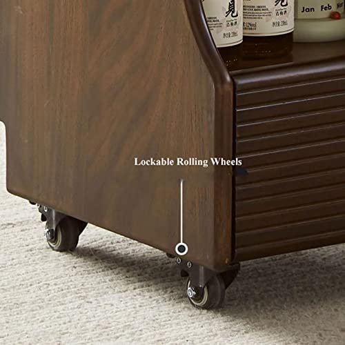 End Tables 2-Tier End Table with Wheels, Nightstand Side Table with Storage Shelf and Drawer, Solid Wood Rolling Side Table for Bedroom, Living Room, Entryway, Farmhouse,Sofa Side Tables Bedroom