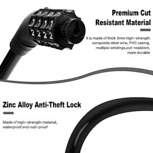 Bike Cable Lock, Set Your Own Combination Bicycle Lock, Combination Cable Lock for Outdoor Equipment, Black