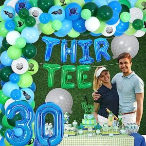 Golf 30th Birthday Decorations for Men, Thir-Tee Balloon Garland Kit with Glitter Thirtee Cake Topper, Golf Ball Balloons, Number 30 Balloon, Sports 30th Birthday Party Supplies