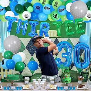 Golf 30th Birthday Decorations for Men, Thir-Tee Balloon Garland Kit with Glitter Thirtee Cake Topper, Golf Ball Balloons, Number 30 Balloon, Sports 30th Birthday Party Supplies