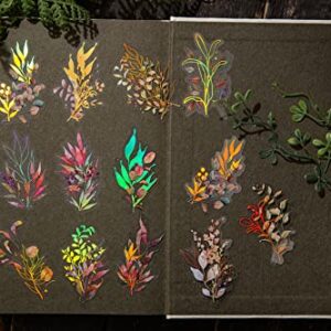 LakoArt 240 Pieces Gold Foil Botanical Stickers with Clear Background, Holographic Flower Eucalyptus Scrapbooking Sticker Floral Decals for Journaling Bullet Journal Planner Card Making DIY Crafts