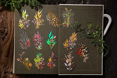 LakoArt 240 Pieces Gold Foil Botanical Stickers with Clear Background, Holographic Flower Eucalyptus Scrapbooking Sticker Floral Decals for Journaling Bullet Journal Planner Card Making DIY Crafts