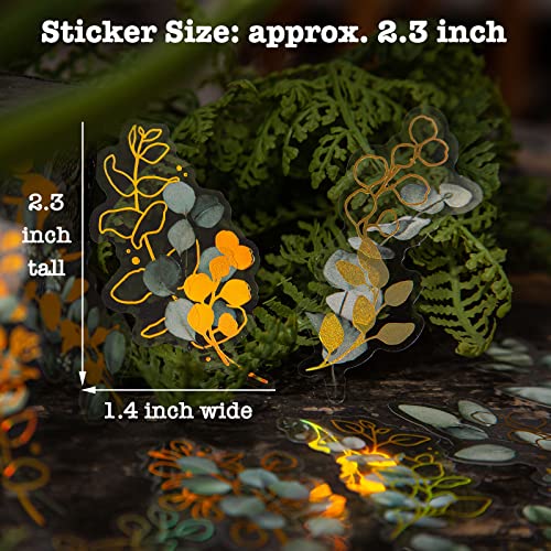 LakoArt 240 Pieces Gold Foil Botanical Stickers with Clear Background, Holographic Flower Eucalyptus Scrapbooking Sticker Floral Decals for Journaling Bullet Journal Planner Card Making DIY Crafts