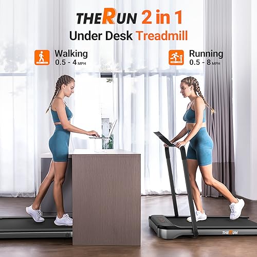 THERUN Under Desk Treadmill, Folding 2 in 1 Treadmill 265 lb Capacity 3.0 HP 18.13 Inch Widen Running Belt Walking Pad with APP Control, Remote Control for Home, Office (Black)