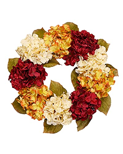 DDHS Fall Wreaths for Front Door, 20” Hydrangea Wreath for Wall Window Party Wedding Decor Indoor Outdoor, Artificial Fall Door Wreath for Thanksgiving Decorations