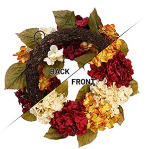 DDHS Fall Wreaths for Front Door, 20” Hydrangea Wreath for Wall Window Party Wedding Decor Indoor Outdoor, Artificial Fall Door Wreath for Thanksgiving Decorations