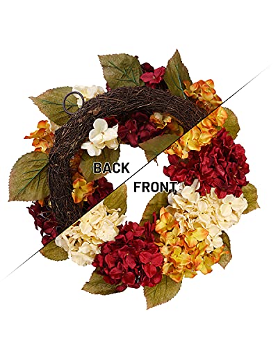 DDHS Fall Wreaths for Front Door, 20” Hydrangea Wreath for Wall Window Party Wedding Decor Indoor Outdoor, Artificial Fall Door Wreath for Thanksgiving Decorations