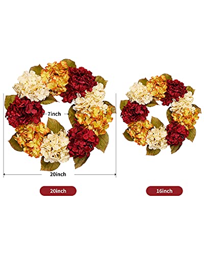 DDHS Fall Wreaths for Front Door, 20” Hydrangea Wreath for Wall Window Party Wedding Decor Indoor Outdoor, Artificial Fall Door Wreath for Thanksgiving Decorations