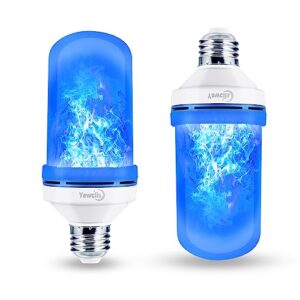 yewclls led flame effect light bulb, 4 modes e26 base fire light bulbs with gravity sensor (blue - 2 pack)