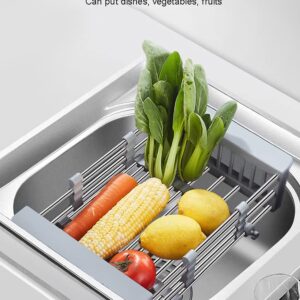 Expandable Colander Dish Drying Rack Over the Sink Drain Rack for Kitchen Sink Strainer Basket Rinse Drain Dry Vegetable Fruit Dishes Kitchen Rack