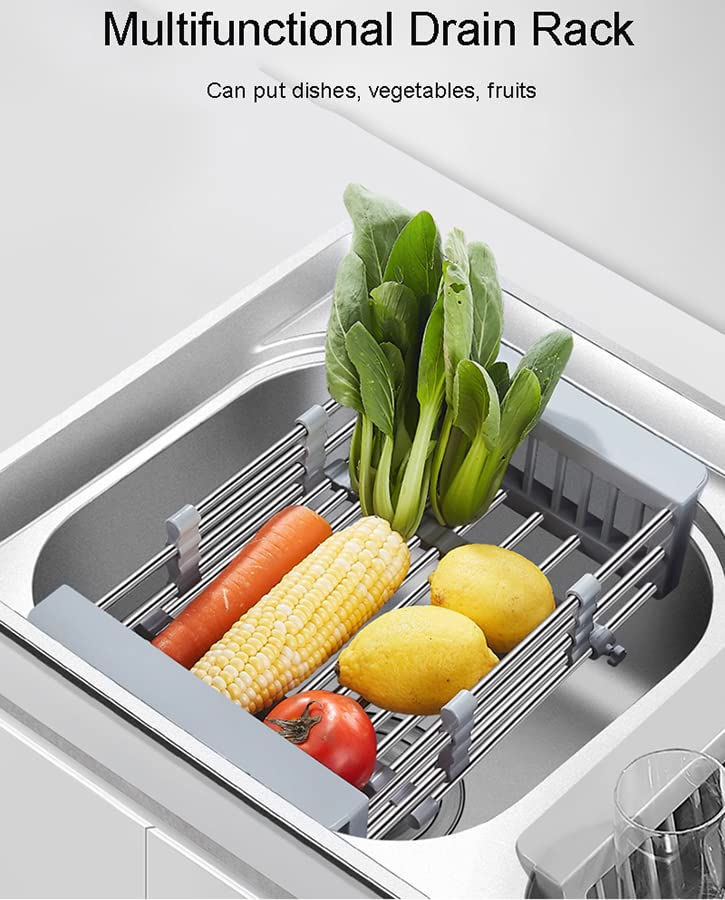 Expandable Colander Dish Drying Rack Over the Sink Drain Rack for Kitchen Sink Strainer Basket Rinse Drain Dry Vegetable Fruit Dishes Kitchen Rack