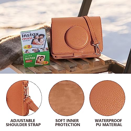 CAIYOULE Protective Camera Case for Fujifilm Instax Mini EVO Camera Protective PU Leather Carrying Bag with Mini Photo Pouch, Album, Frames, Screen Protector Accessories Kit - Vintage Brown