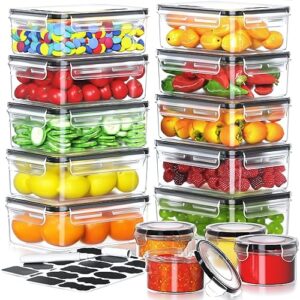 jscares airtight food storage containers - 28 pcs (14 lids & 14 containers) bpa-free microwave dishwasher/freezer safe plastic food containers set for kitchen organization for meal prep & leftover