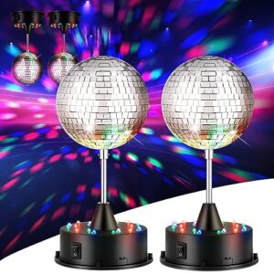 retisee 2 sets 5 inch mirror disco ball light rotating disco ball mount electric motor 18 led hanging and table 2 use for dj bands pubs stage ktv party banquets night club wedding decor