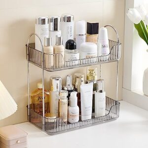 bathroom counter organizer, 2 tier vanity tray, multi purpose bathroom counter shelf - grey