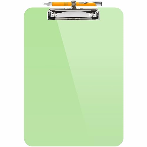 Sooez Plastic Clipboard with Pen Holder, [10% Thicker] Clip Boards 8.5x11 with Low Profile Clip, Cute Hanging Clipboard, Standard Letter A4 Size for Kid Teacher, Office & School Supplies, Light Green