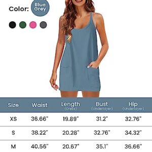 Faleave Women's Summer Sleeveless Mini Dress Athletic Dress Spaghetti Strap Short Tennis Dress with Pockets(Bluegrey-S)