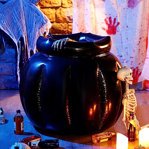 Lallisa 33 x 27 Inch Giant Inflatable Halloween Cauldron Drink Cooler Large Inflatable Coin Pot for Novelty Beverage Holders Candy Cauldron Kettles Witch's Cauldron Party Decoration