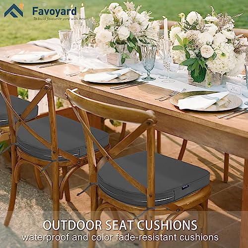 Favoyard Outdoor Chair Cushions 19"x19"x2" Set of 4 Waterproof Seat Cushion for Patio Furniture with 3-Year Fade Resistant Removable Cover Attach Straps Hidden Zipper Round Corner for Yard Garden