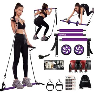 hotwave pilates bar kit with resistance bands. fitness bar with ab roller for abs workout. squat machine.core strength training equipment.portable home gym for men and women