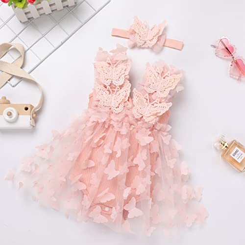 First Birthday Outfit Girl: Baby Butterfly Outfits Boho Romper Princess Butterfly Dress for Toddler Headband Cake Smash Easter Newborn Photography Butterflies Tutu Infant Photoshoot Pink 6-12 Months
