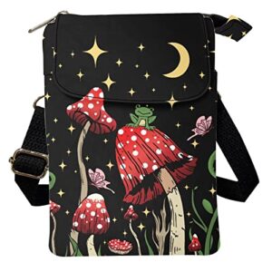 xpyiqun mushroom frog mini crossbody bag women phone purse canvas messenger bags moon star cross body pouches for teen girls kids cute stuff shoulder handbag travel wallet storage pouch